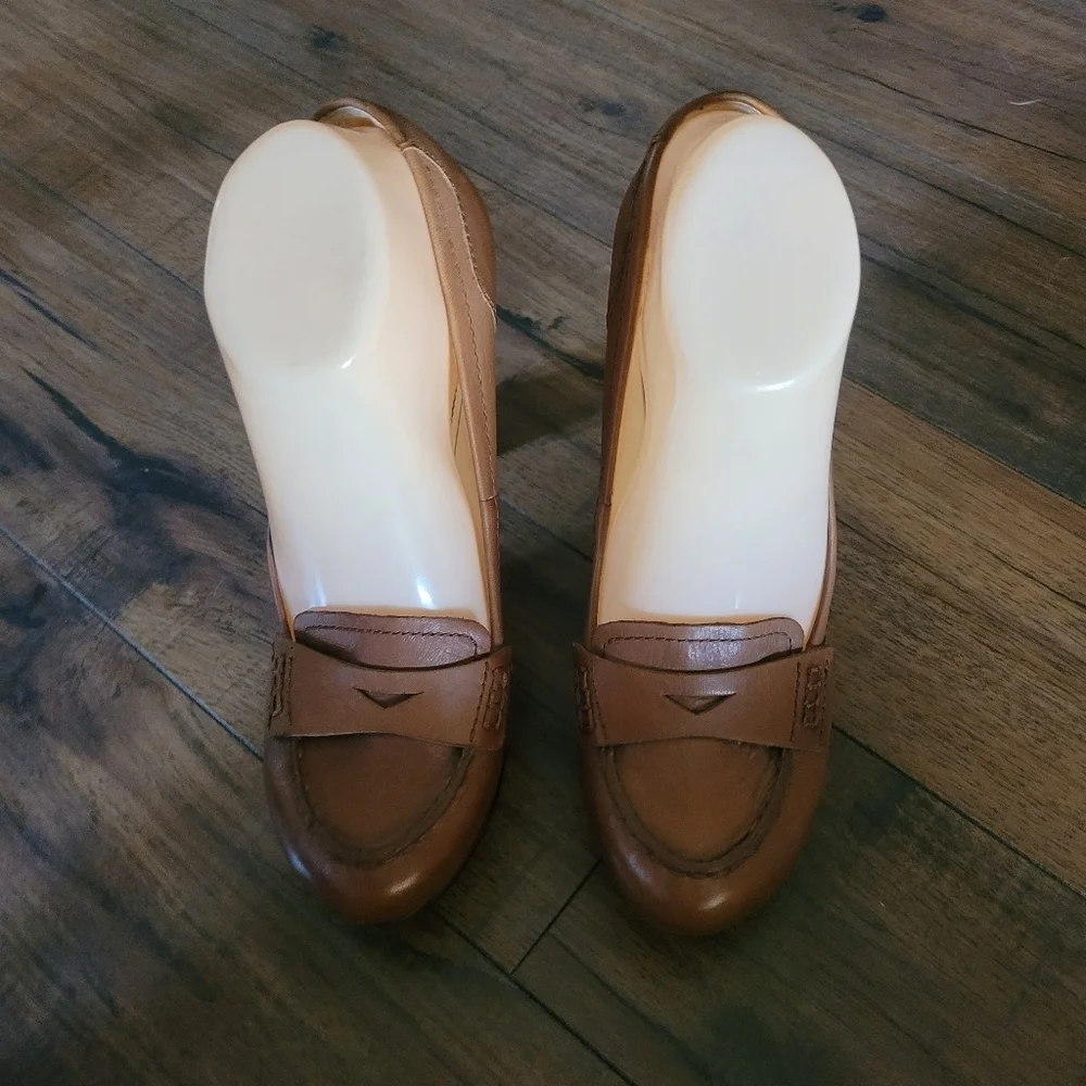 Marc Fisher Keeps Brown Leather Penny Loafer‎ Platform Heels